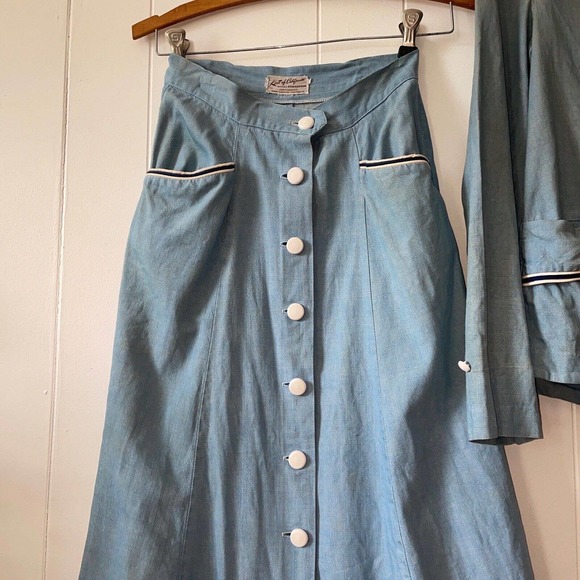 Vintage 1950s Sanforized Denim Chore Coat And Skirt Set Koret - Picture 2 of 11